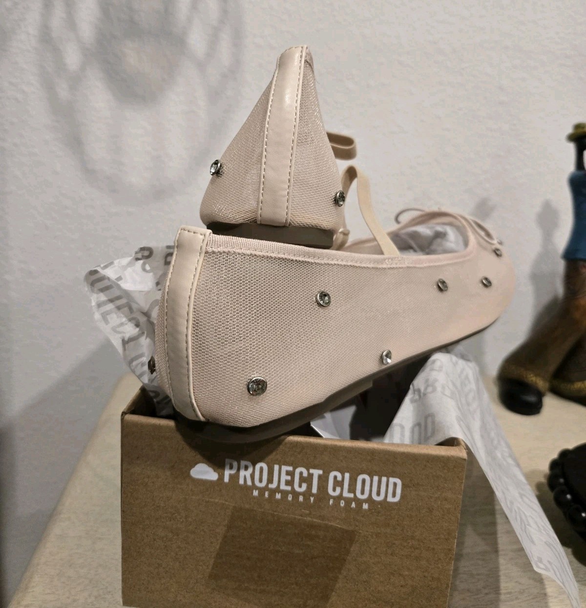 Project Cloud: Memory Foam Comfort Ivory Rhinestone Mesh Women’s Mary Jane Sz 11