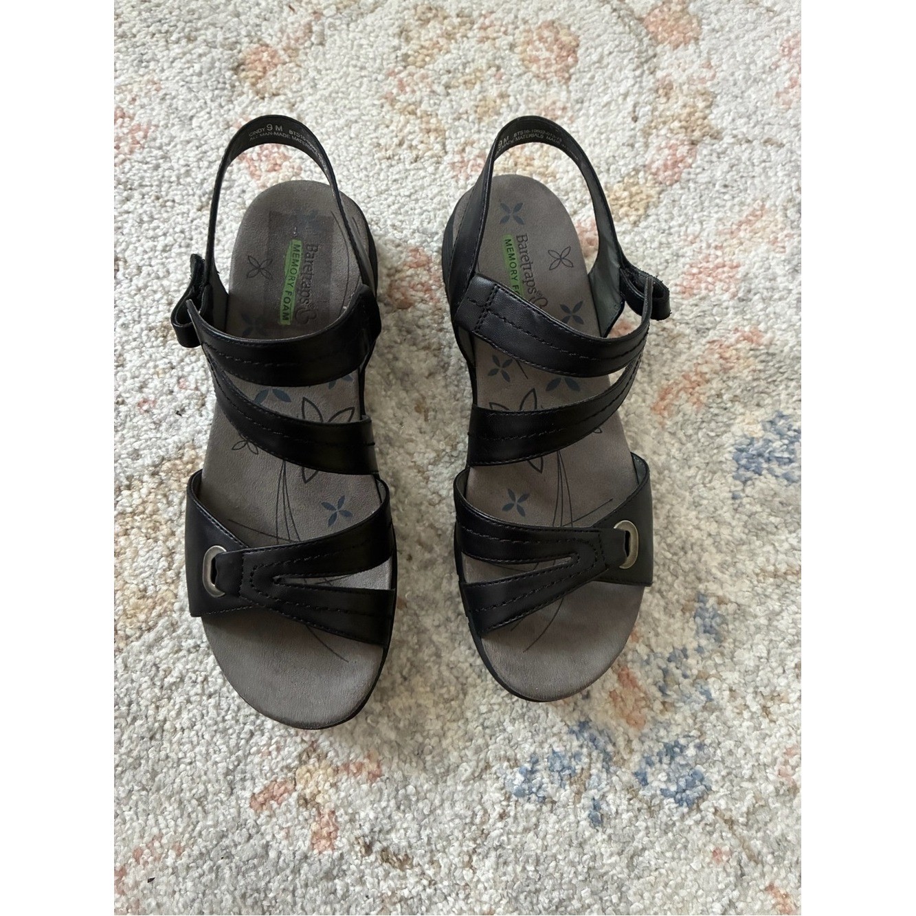 BareTraps Women’s Memory Foam Black Leather Slingback Sandals – Size 9M
