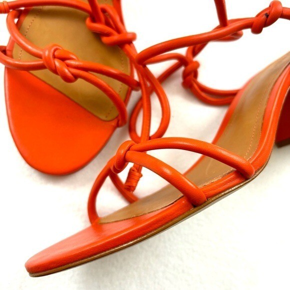 NWOT Schutz Flame Orange Leather Strappy Block Heel Made Brazil Sandal Size 10B