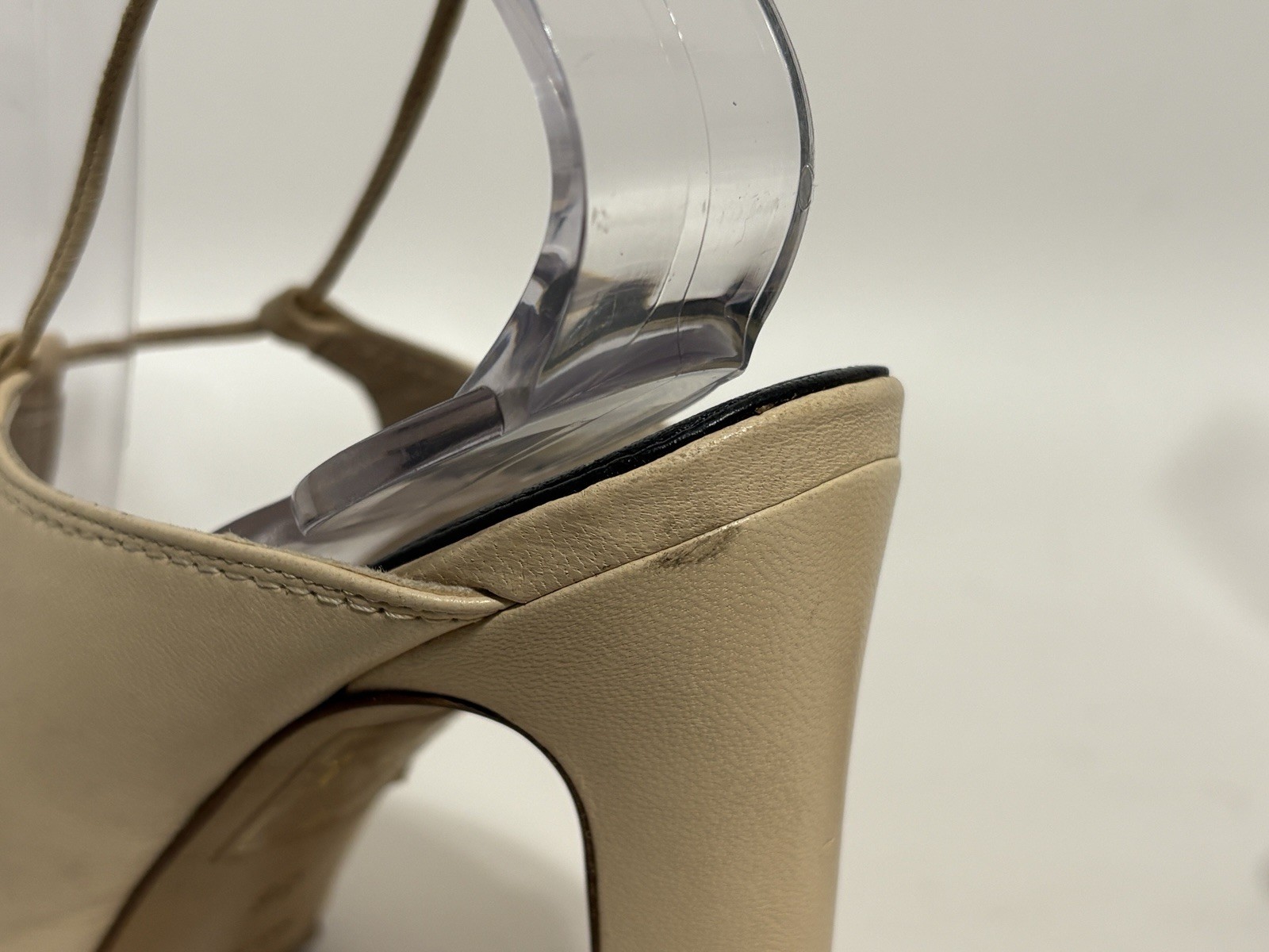 Vtg Chanel Ivory Bicolor Leather T-Strap Heels 36