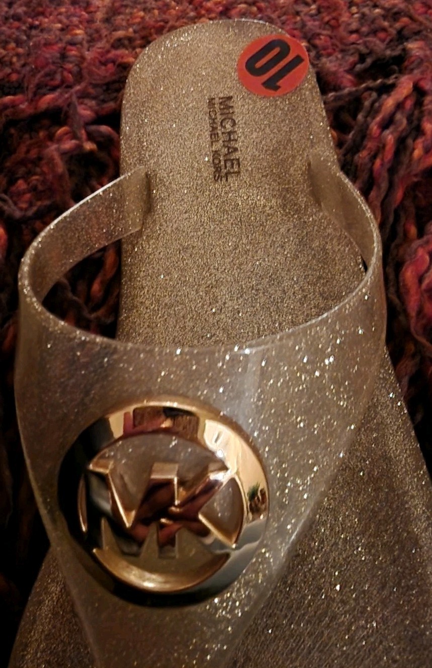 Michael Kors Lillie Jelly Sandals Women’s sz 10 Slip-on Gold Sparkles NWT Rare!