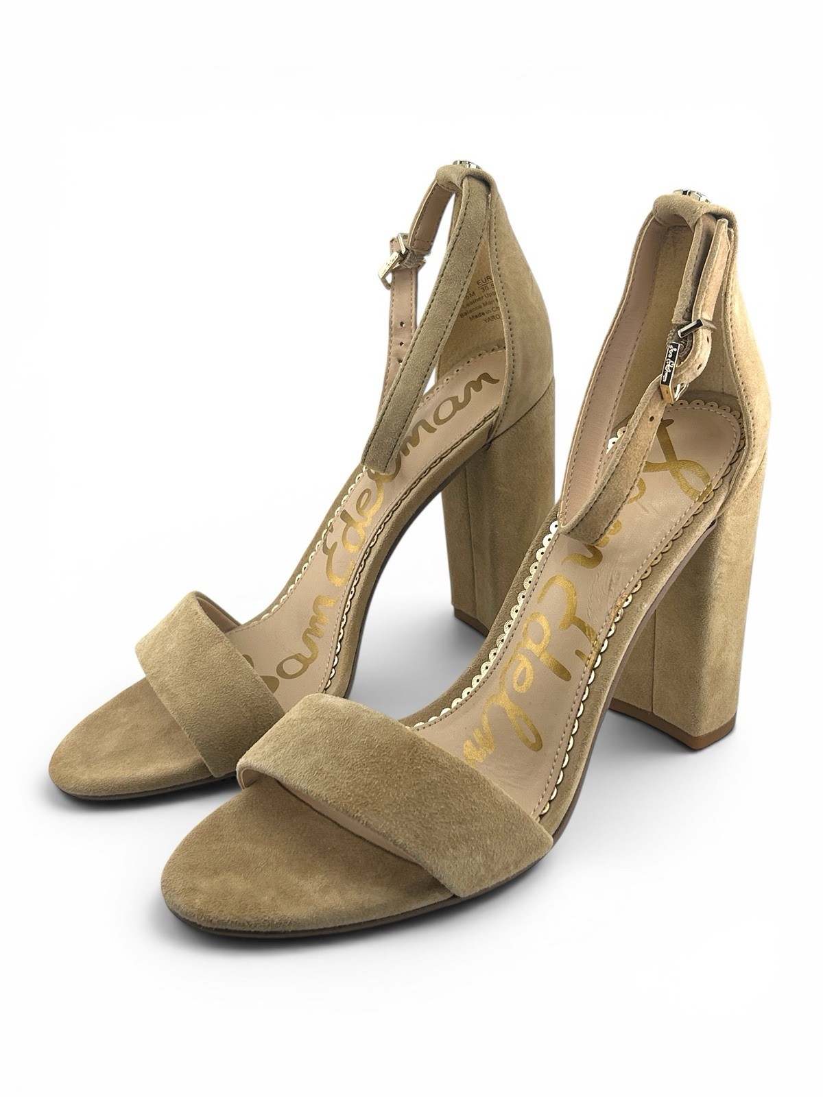 Sam Edelman Yaro Nude Suede Open Toe Adjustable Ankle Strap Heeled Pump Size 6.5