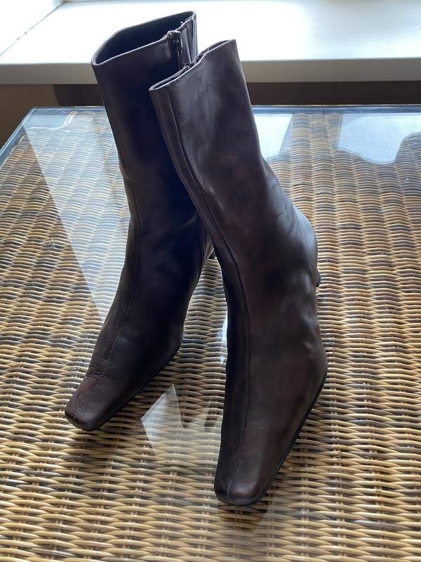 Women navy boot boots brown leather 38 #B9TH