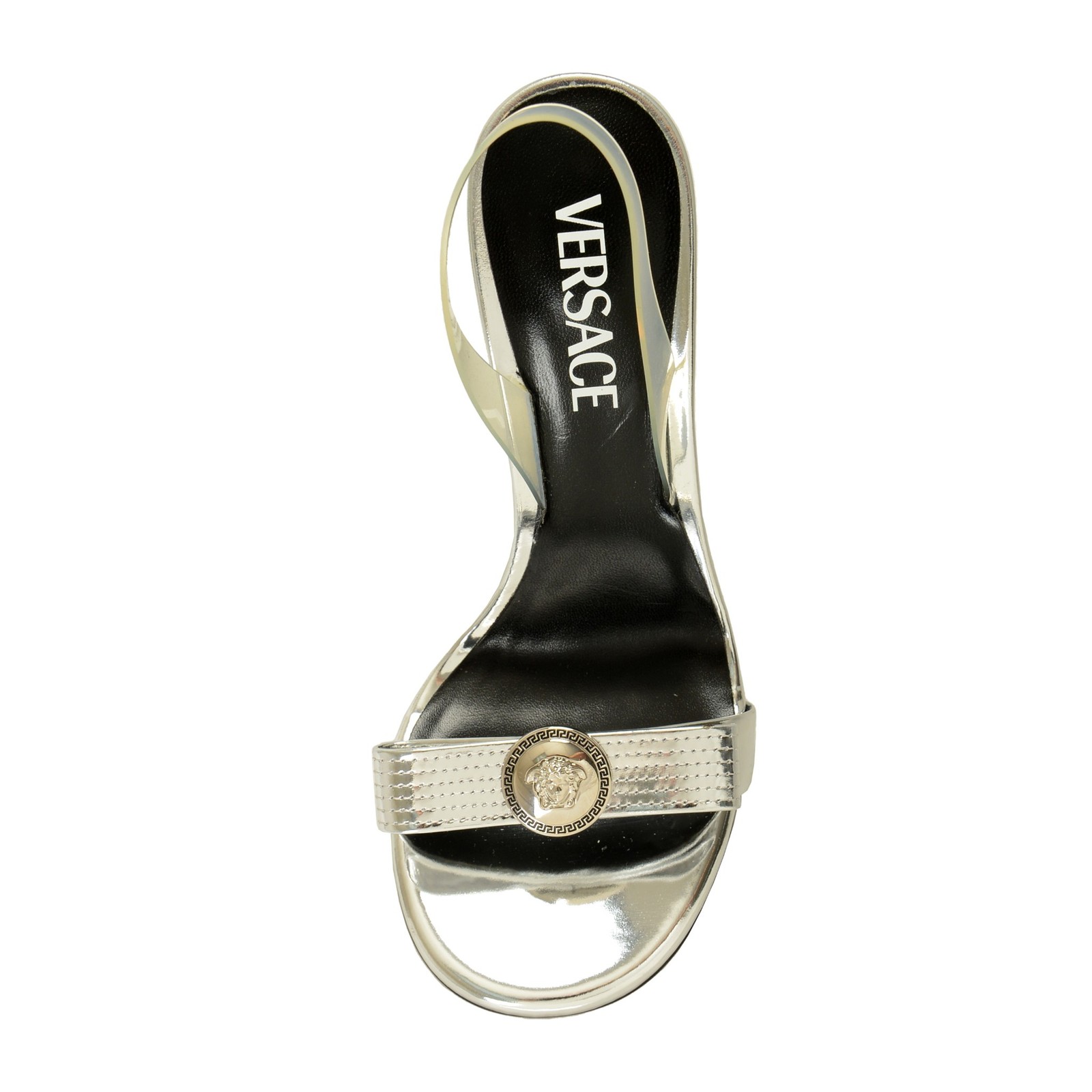 Versace Women’s Leather Silver Color Medusa Heeled Sandals Shoes US 6 IT 36