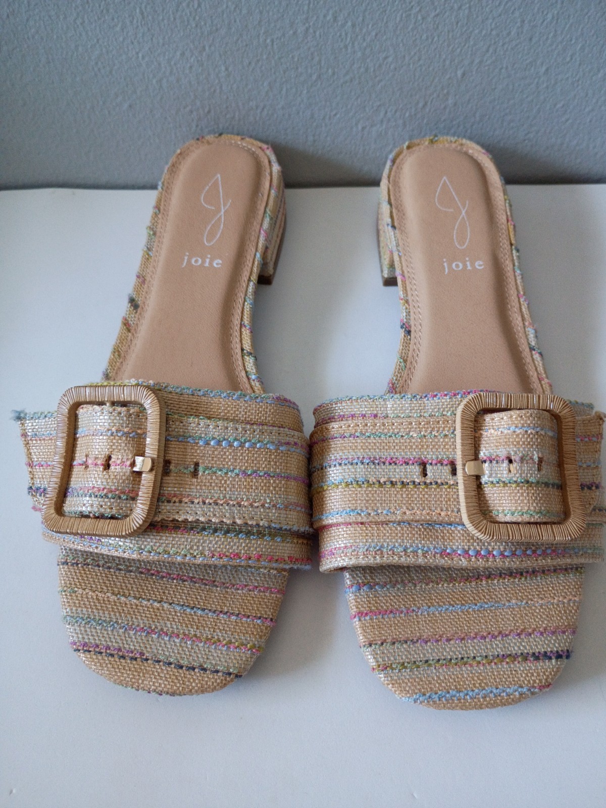 Joie Claire Sandals Slides Sz 8.5M Beige Multicolor Striped Summer Open Toe