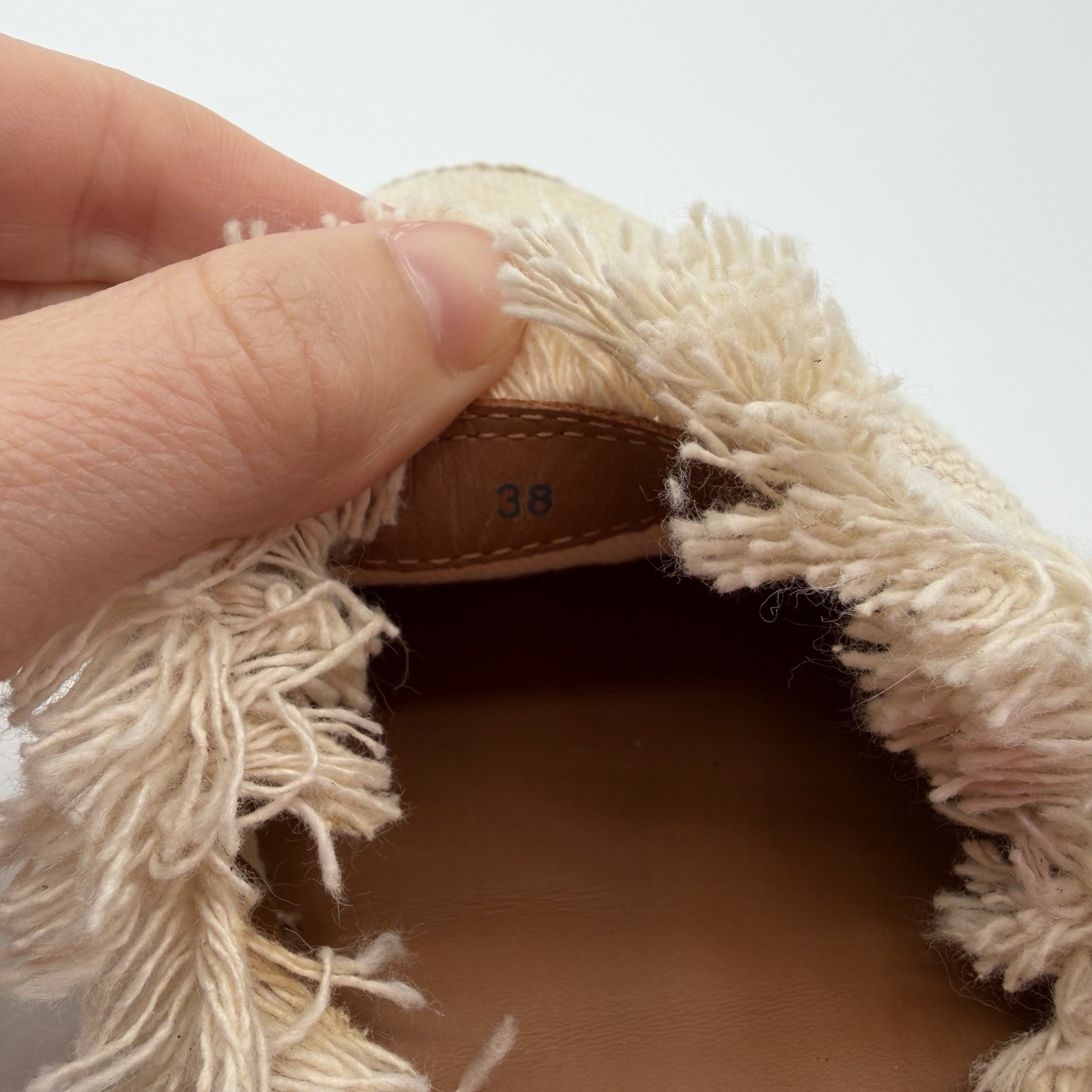 See by Chloe Glyn Espadrille Shoe Natural Tan Fringe Leather Calfskin 7.5 EU 38