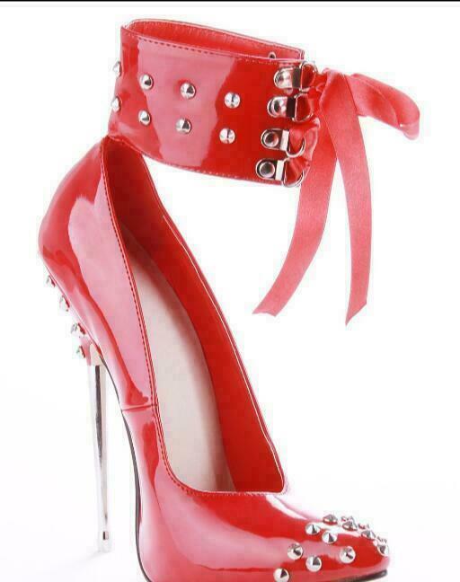 Womens Pointed Toe Ankle Strap Rivet 16cm High Heel Lace Up Stilettos Clubwear
