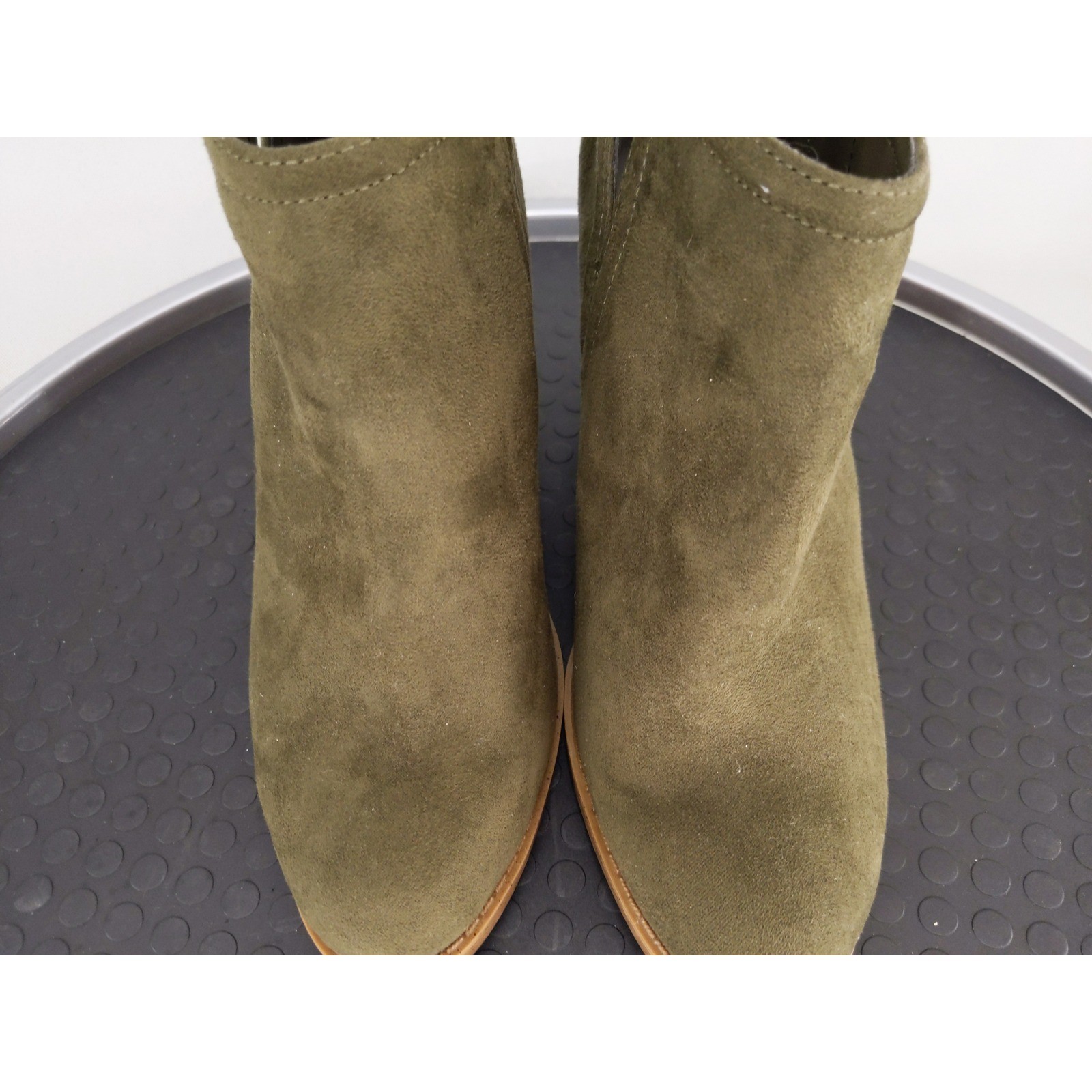 Joie Kayden Ankle Boots Womens 6.5 Olive Green Suede Textile Stacked Block Heel