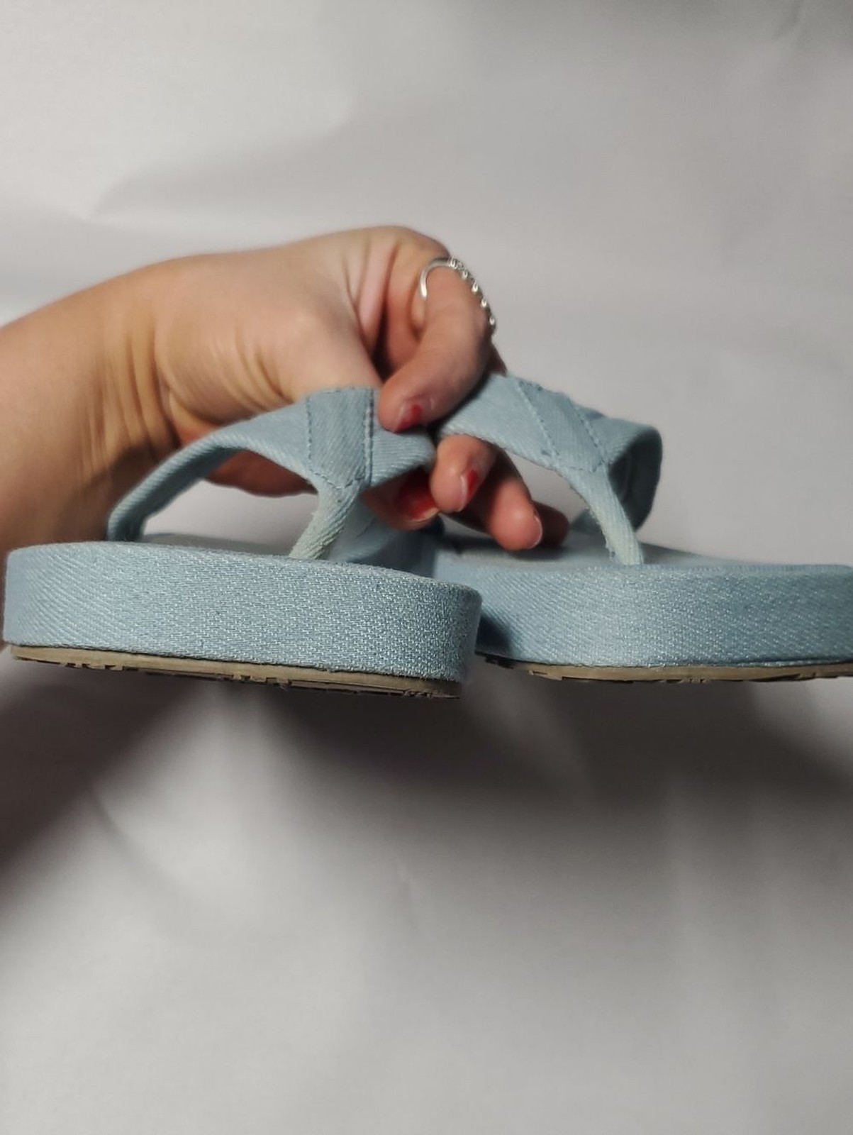 Aerie Sqaure Toe Light Blue Denim Fabric Platform Flip Flop Sandals Size 8 Y2k