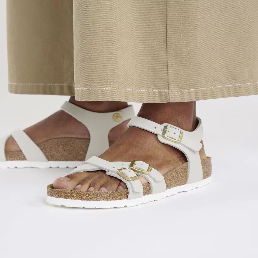 BIRKENSTOCK KUMBA ANTIQUE WHITE NUBUCK LEATHER MEDIUM/NARROW WIDTH CROSSED STRAP
