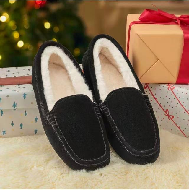 Women’s Fuzzy House Slippers Cozy Faux Fur Micro Suede Moccasins Slip on Loafers
