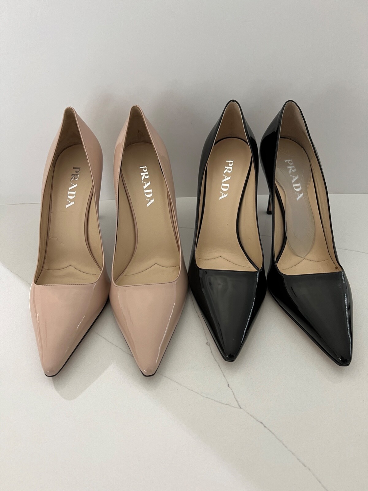 Prada Black Patent Leather Pointed Toe Classic Elegant Designer Pumps Heels Shoe