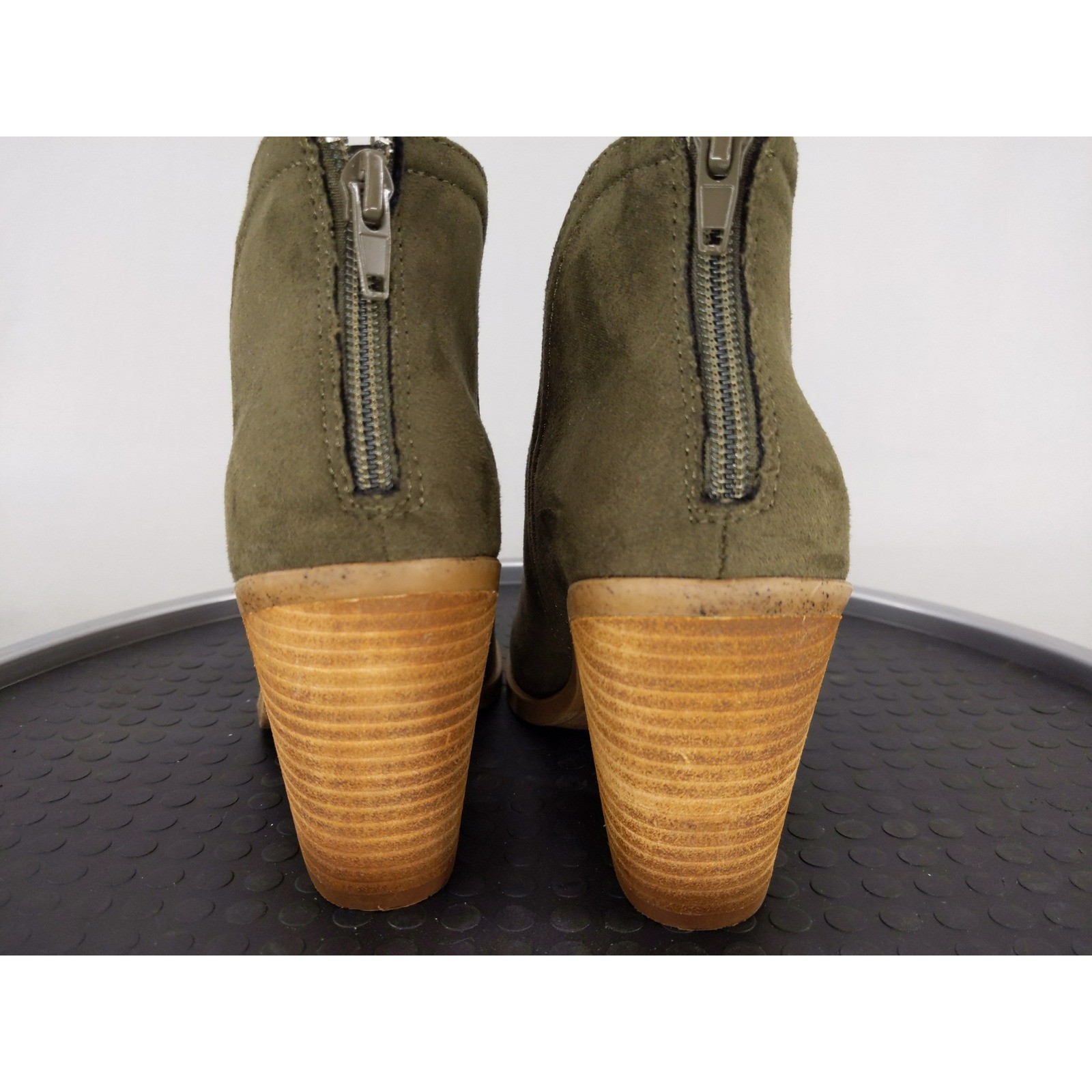Joie Kayden Ankle Boots Womens 6.5 Olive Green Suede Textile Stacked Block Heel