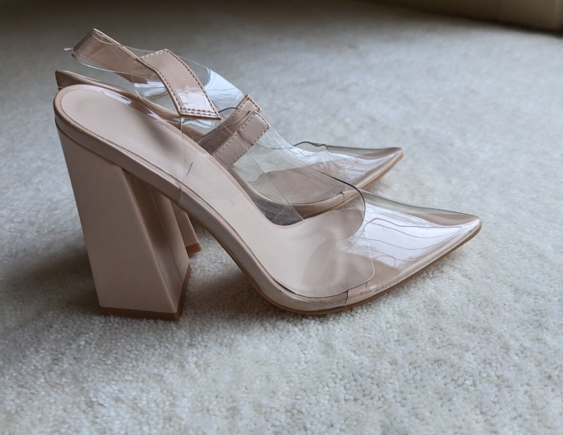 Public Desire Lure Nude Clear Block Heel Sandals Size US 5.5 EU 36
