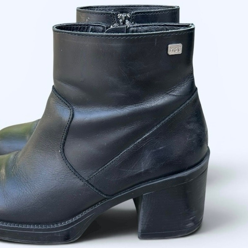 Vintage Y2K Chunky Block Heel Platform Ankle Boots Black Leather M&C Womens 40