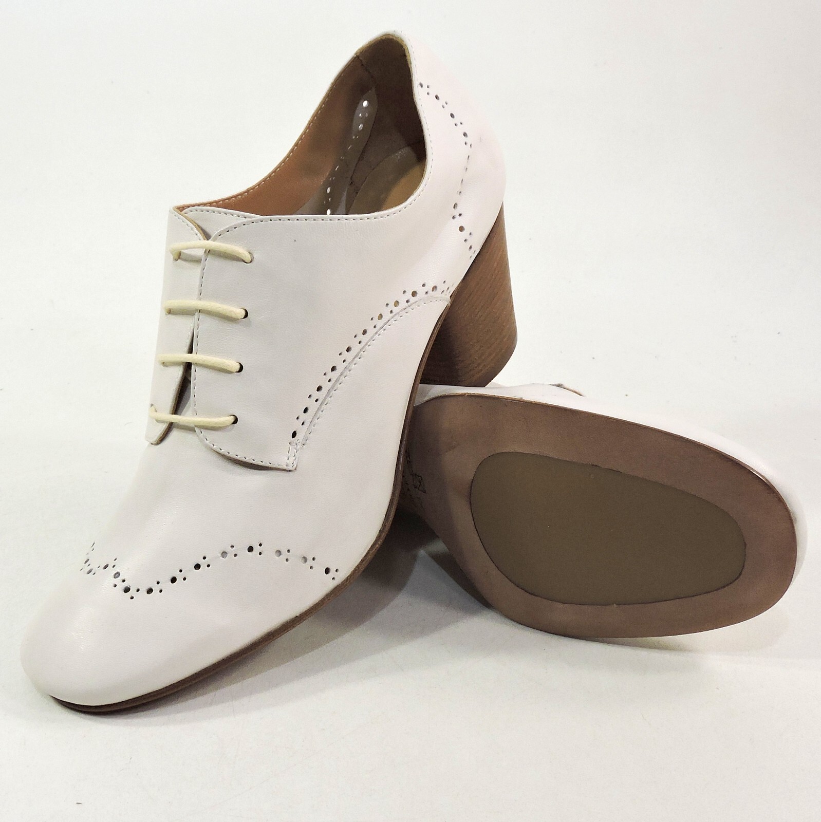 ZENUX 🇮🇹 WOMEN’S SOFT WHITE LEATHER COMFORT HEELED BOOTIES 37 EU