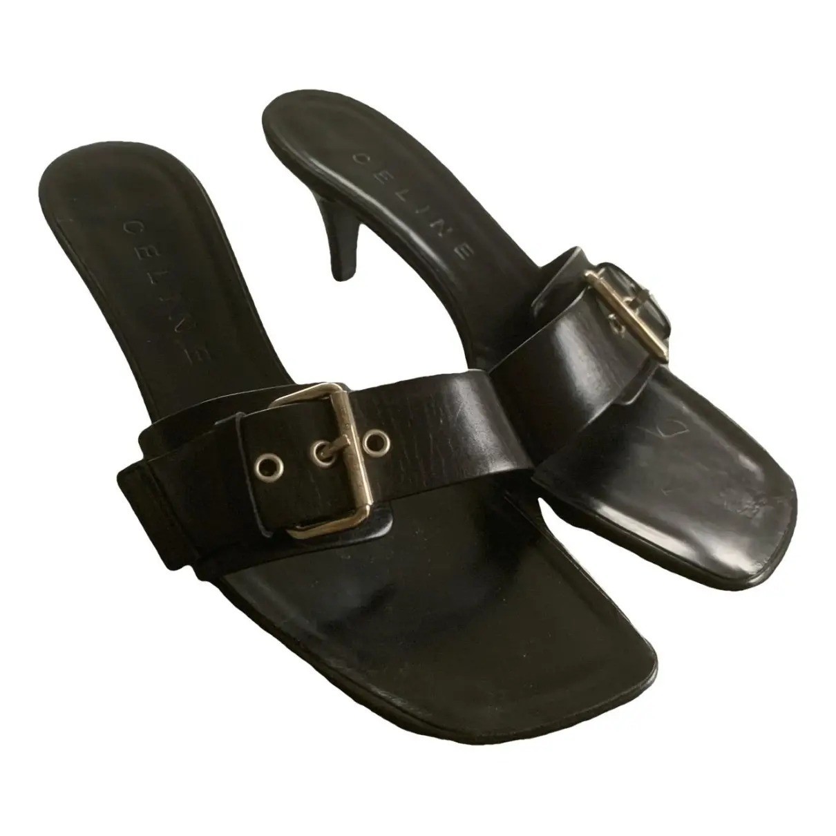 New in Box – Vintage Céline Black Leather Buckle Sabot Mules (Size 38)