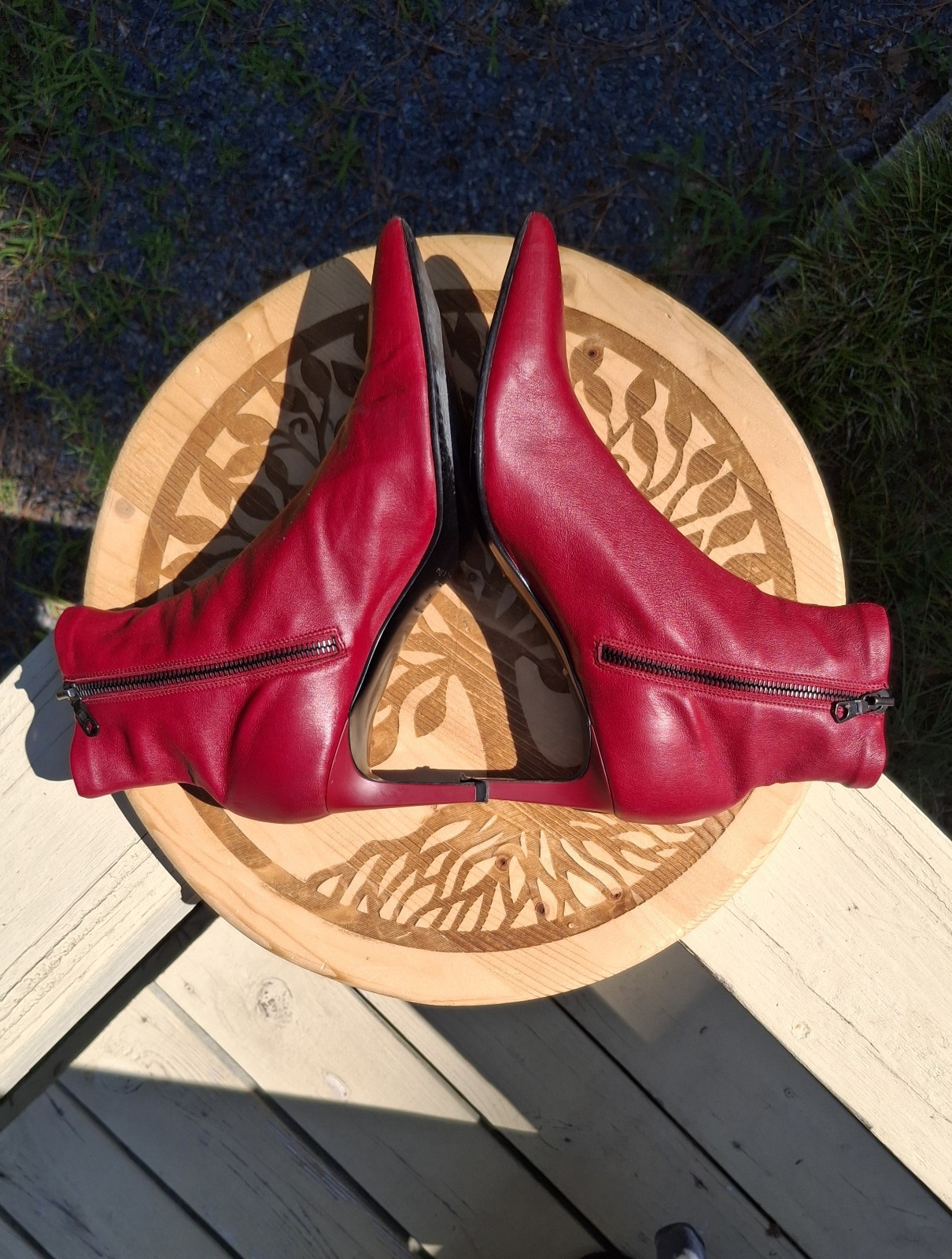 rag & bone Beha Biking Red Leather Pointy Toe Stiletto Heel Stretch Boots Size 8