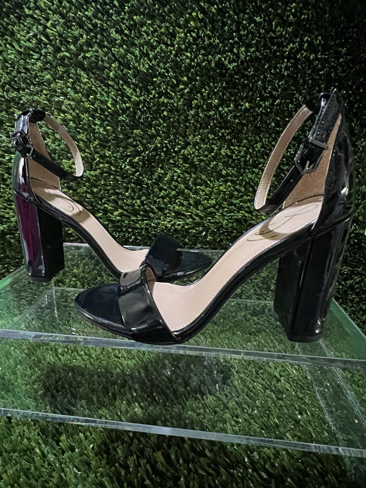 Sam Edelman Yaro Black Patent Leather Heel Women’s Sandals Size 6M