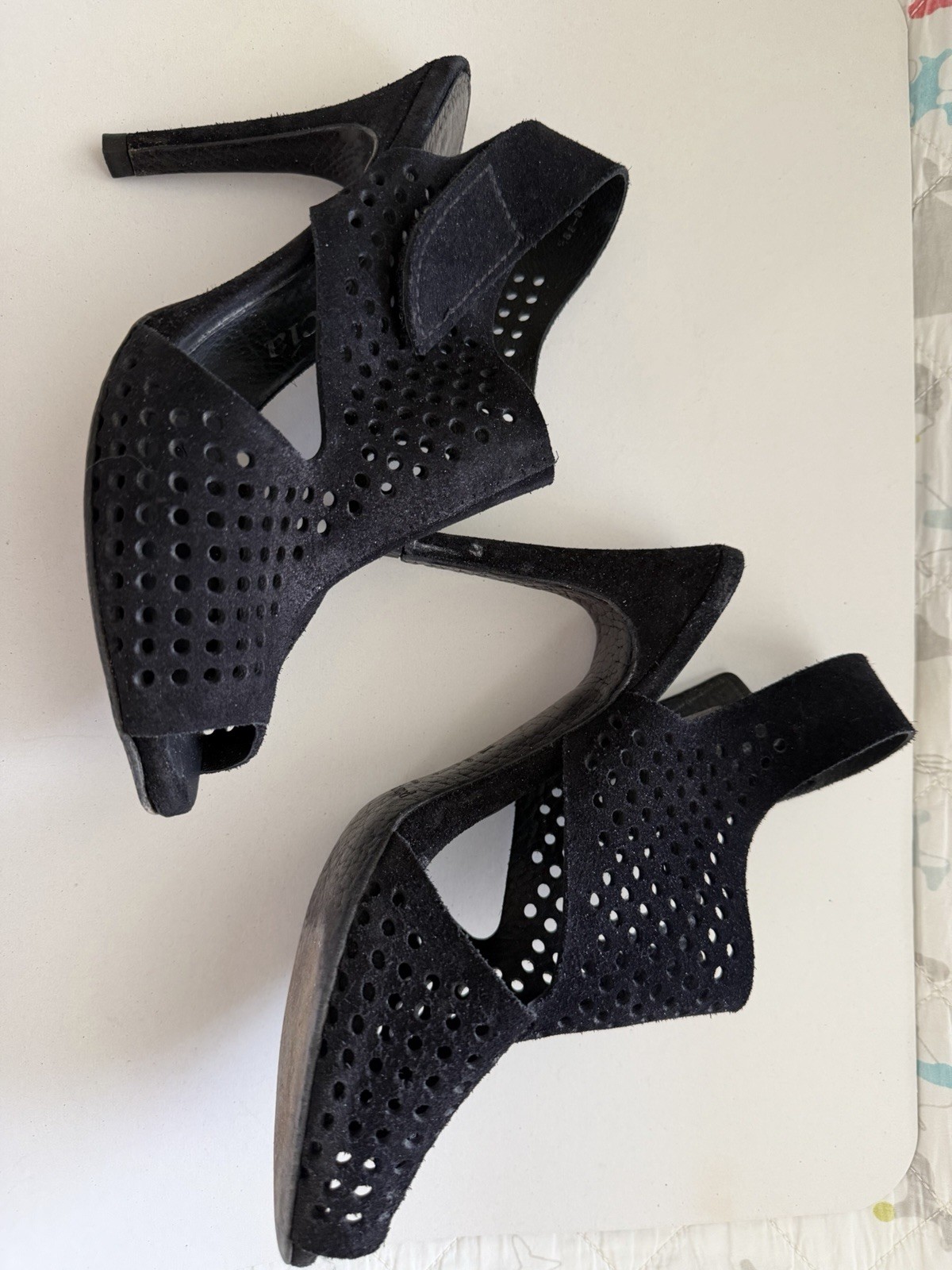 PEDRO GARCIA Samana Perforated Suede Stilleto Sandals Size 38.5 Made in SPAIN