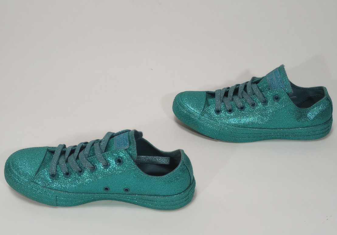 Converse All Star Sneakers Turquoise Sparkle Womens Size 8 Mens Size 6 Low Top