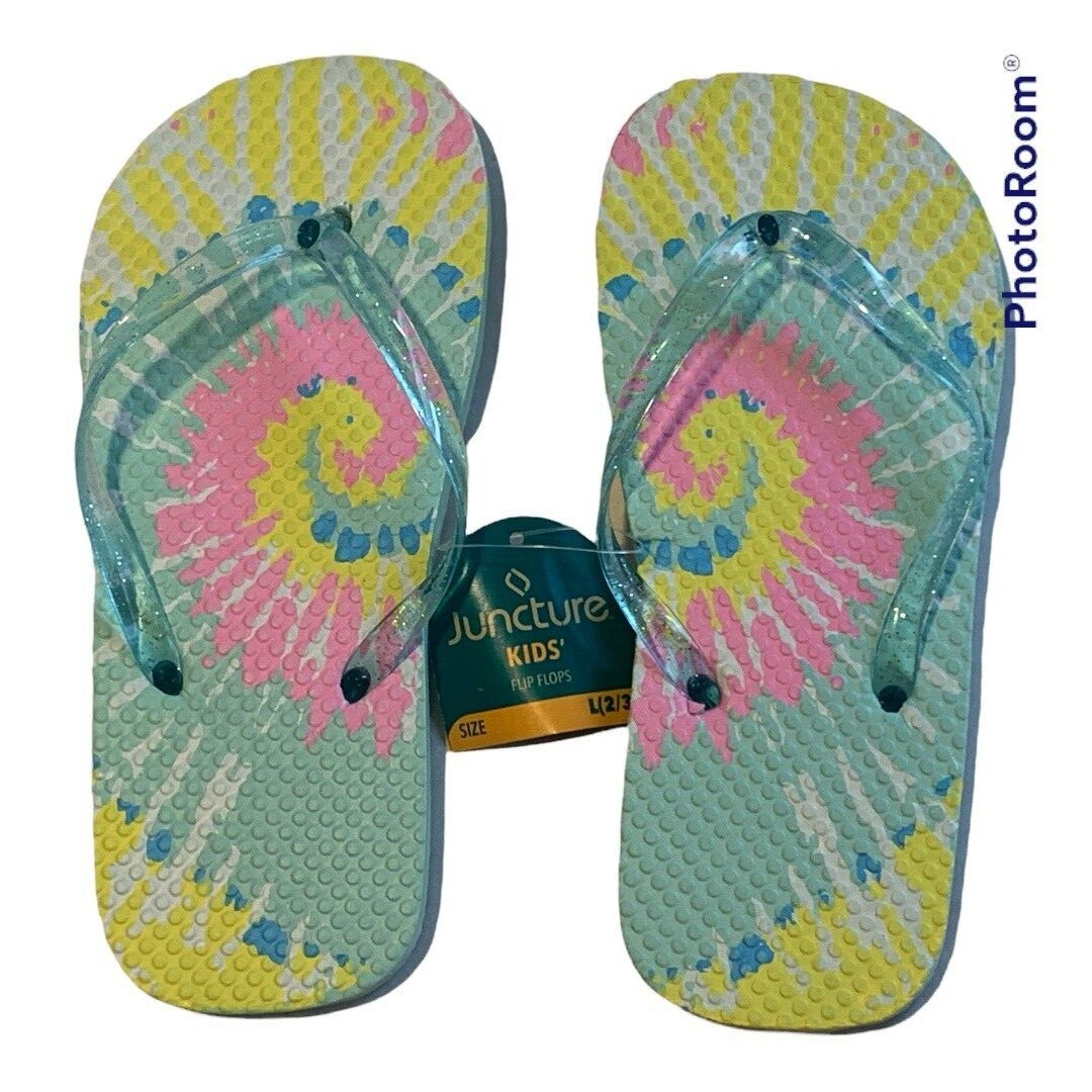 Juncture Kids Flip Flops Thong Sandals Size L 2/3 Outdoor Beach Ty Dye Casual