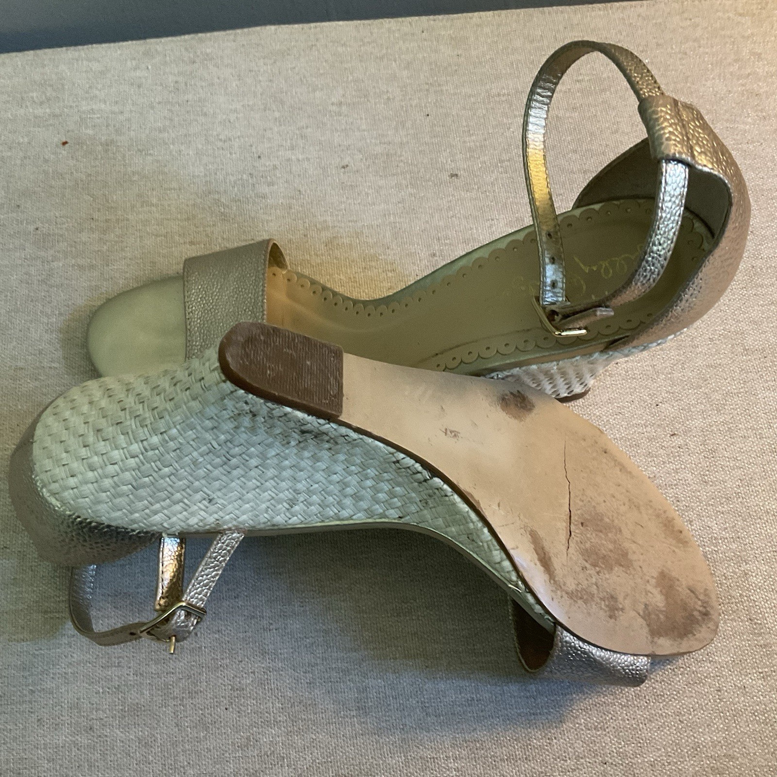 Lilly Pulitzer Bridgette Gold Metallic Leather Wedge Sandals Size 9M