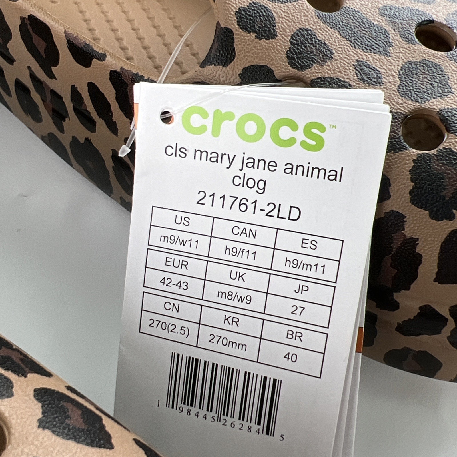 Crocs Classic Mary Jane M9/W11 Clog Leopard Animal Print Buckle Adjustable Strap
