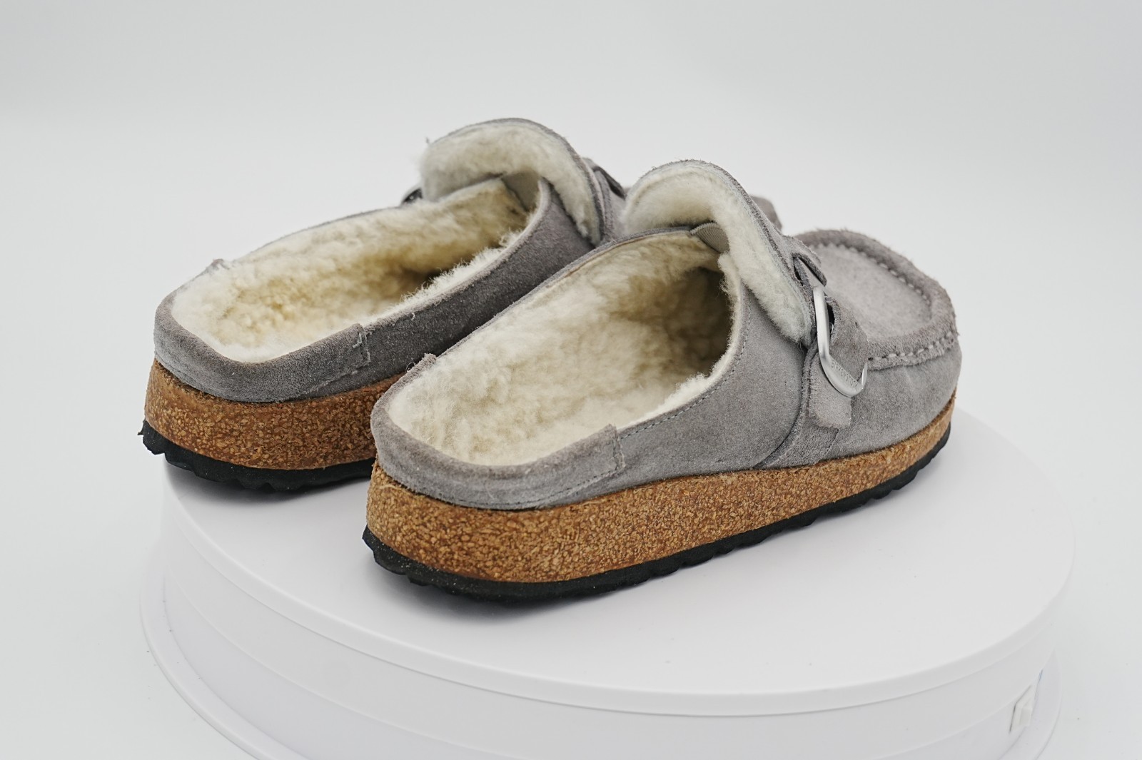 Birkenstock Buckley Shearling Clogs Womens 7 7.5 EU 38 E Gray Suede Wool