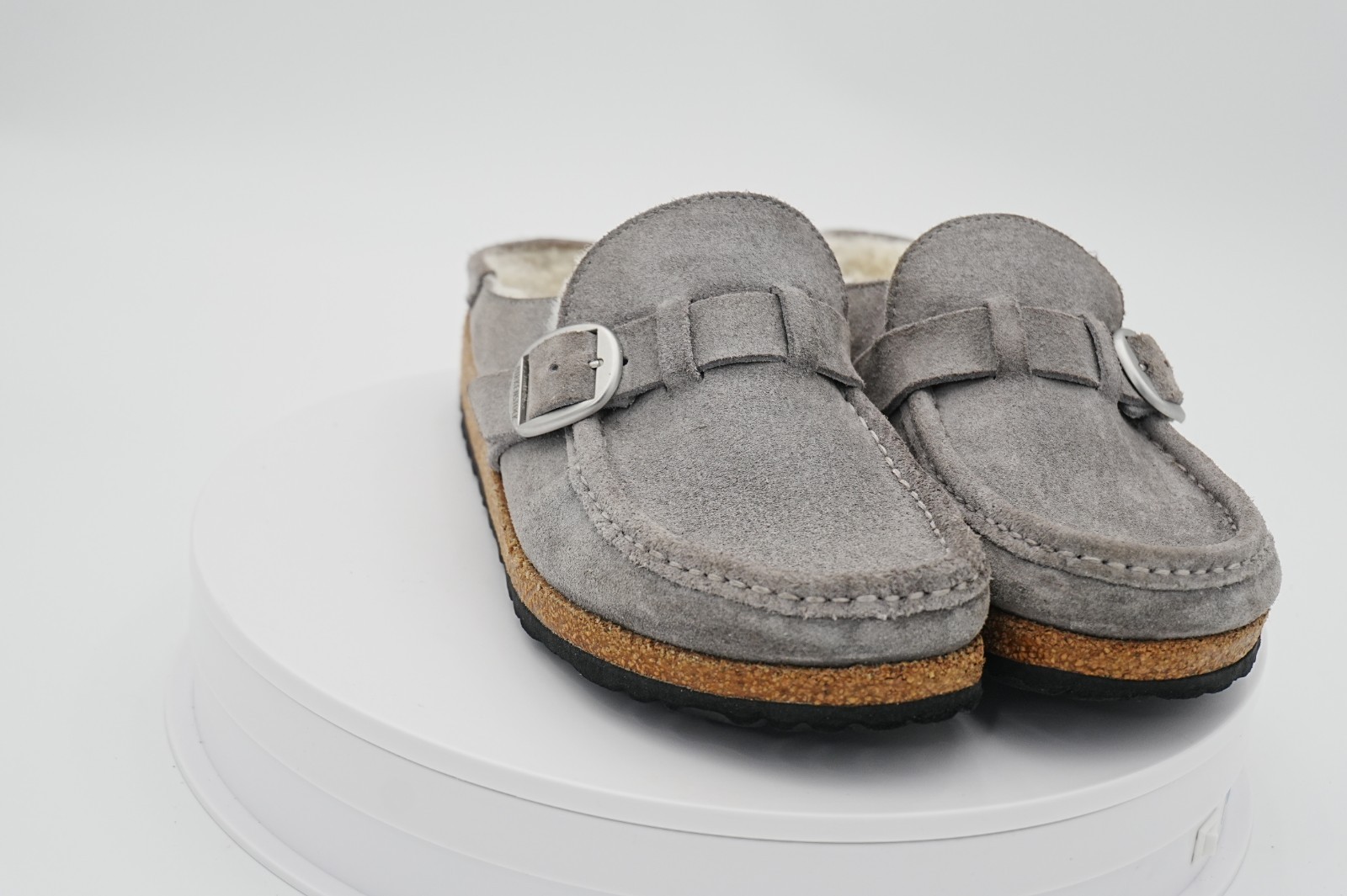 Birkenstock Buckley Shearling Clogs Womens 7 7.5 EU 38 E Gray Suede Wool