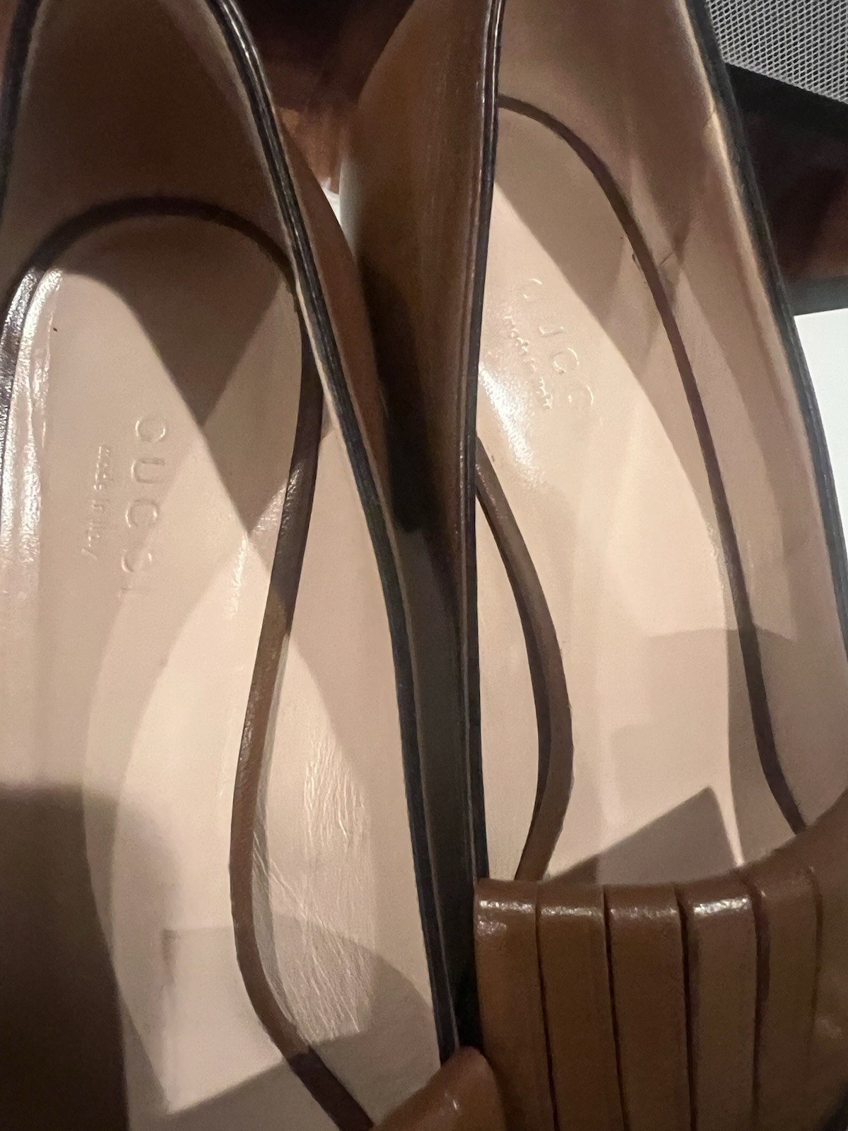 Gucci Dark Brown Marmont GG fringe 55mm block heel Loafer pumps EU39.5