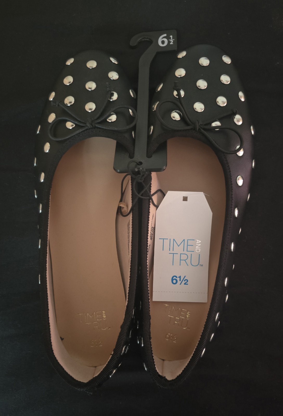True Time Stuffed Black Flats Stud Ballet