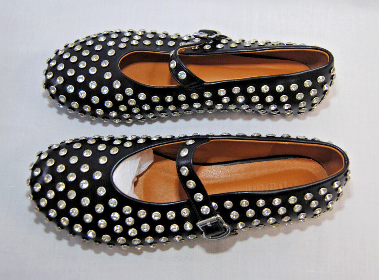 Divanne Womens Rhinestone Ballet Flats Mary Jane Shoes with Buckle Strap T2356