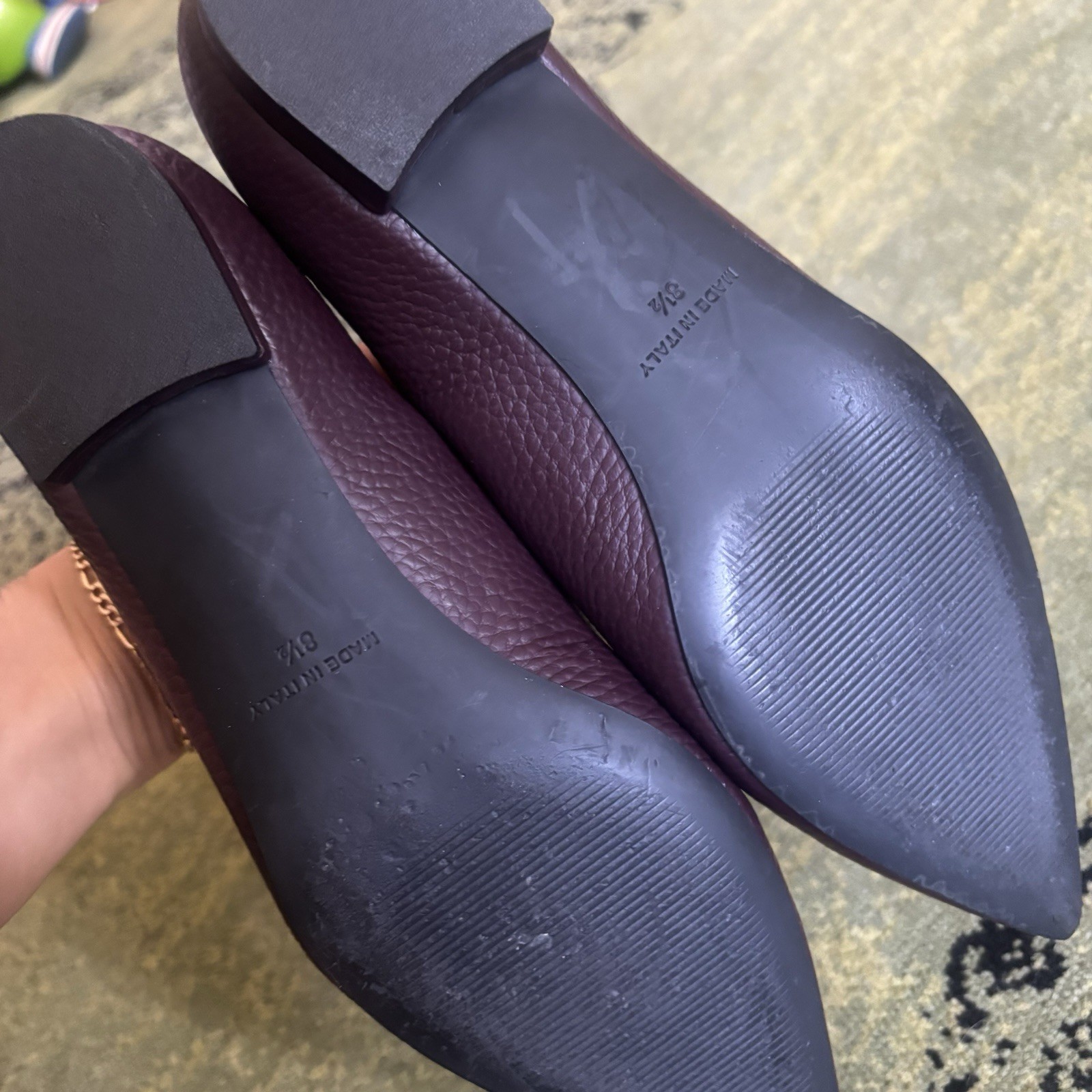 Everlane The Boss Womens Purple Pebbled Leather Simple Pointed Toe Flats 8.5