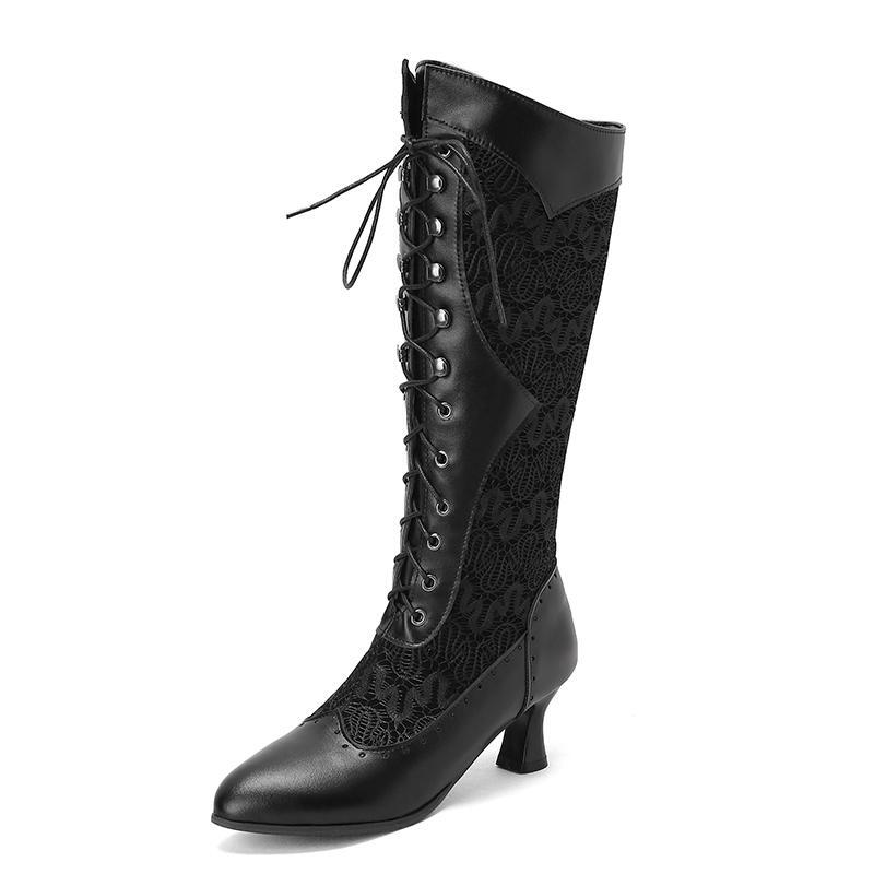 Mid Calf Boots Kitten Heel Casual Women’s Flower Knee High Shoes Plus Size Ladys