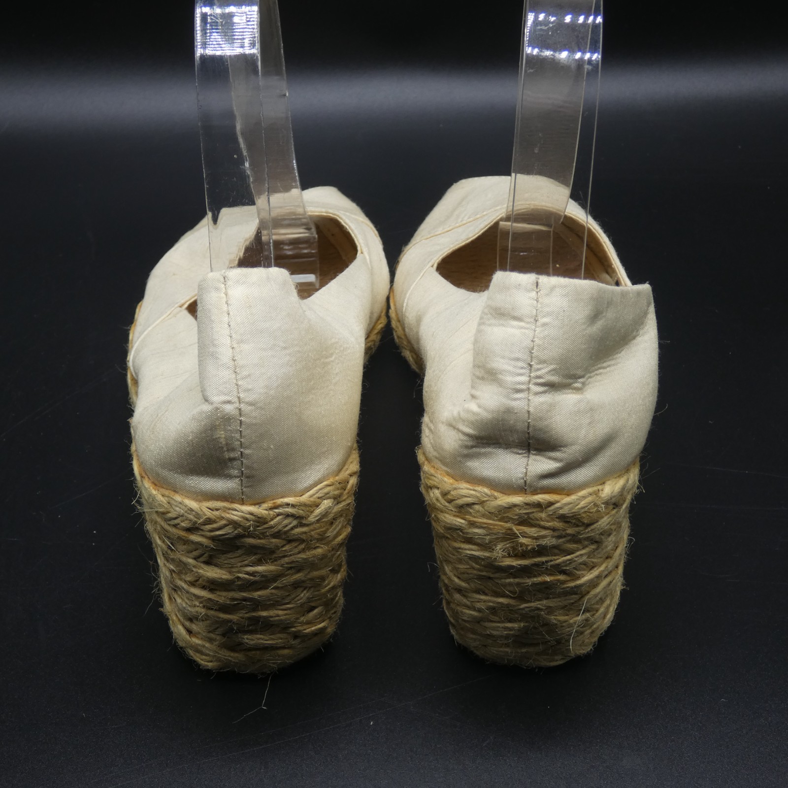 Lauren Ralph Lauren Cecilia Tan Beige Shantung Peep Toe Espadrille Wedge Size 7