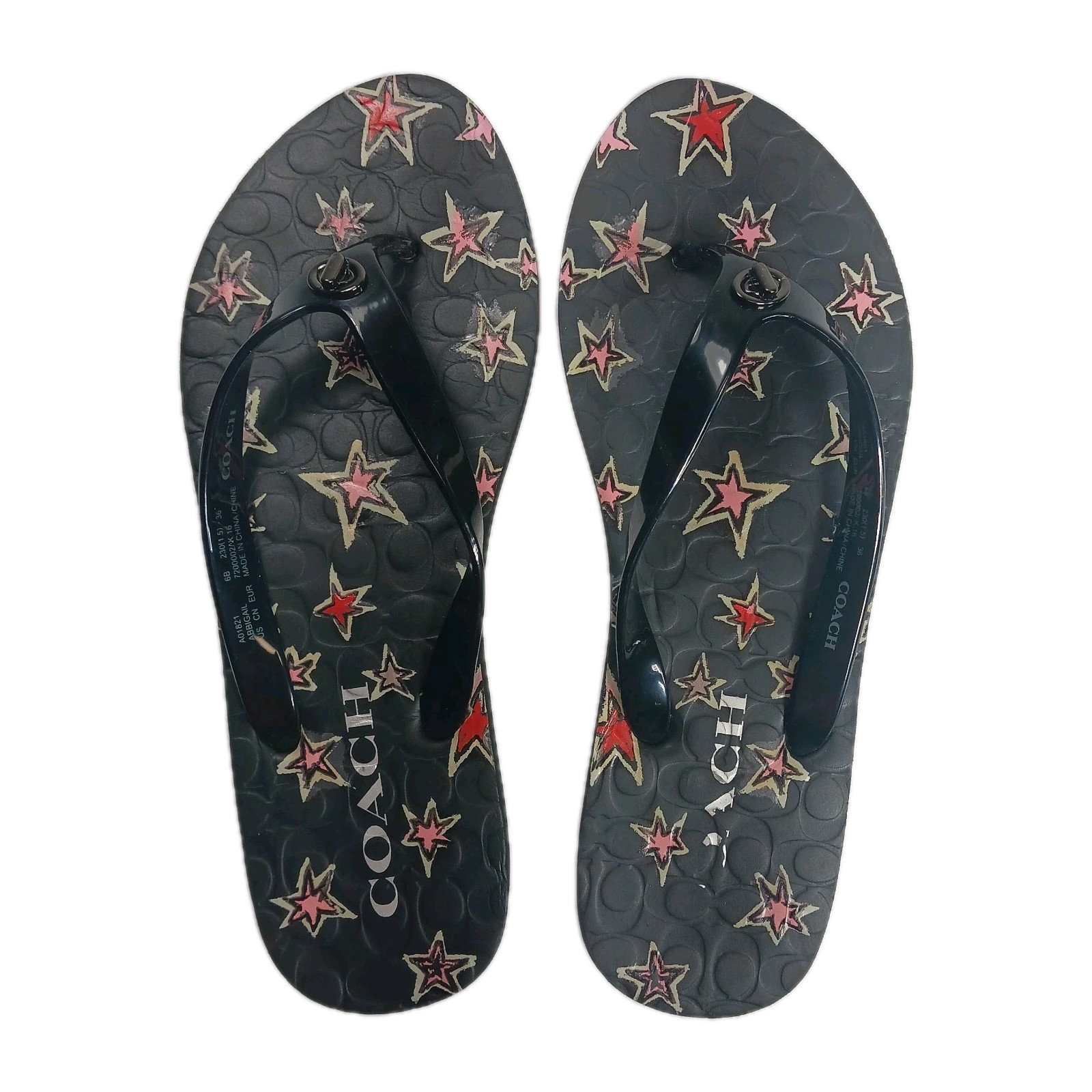 Coach Abbigail Stars Print Flip Flops Thong Sandals Womens Size 6 Summer Beach