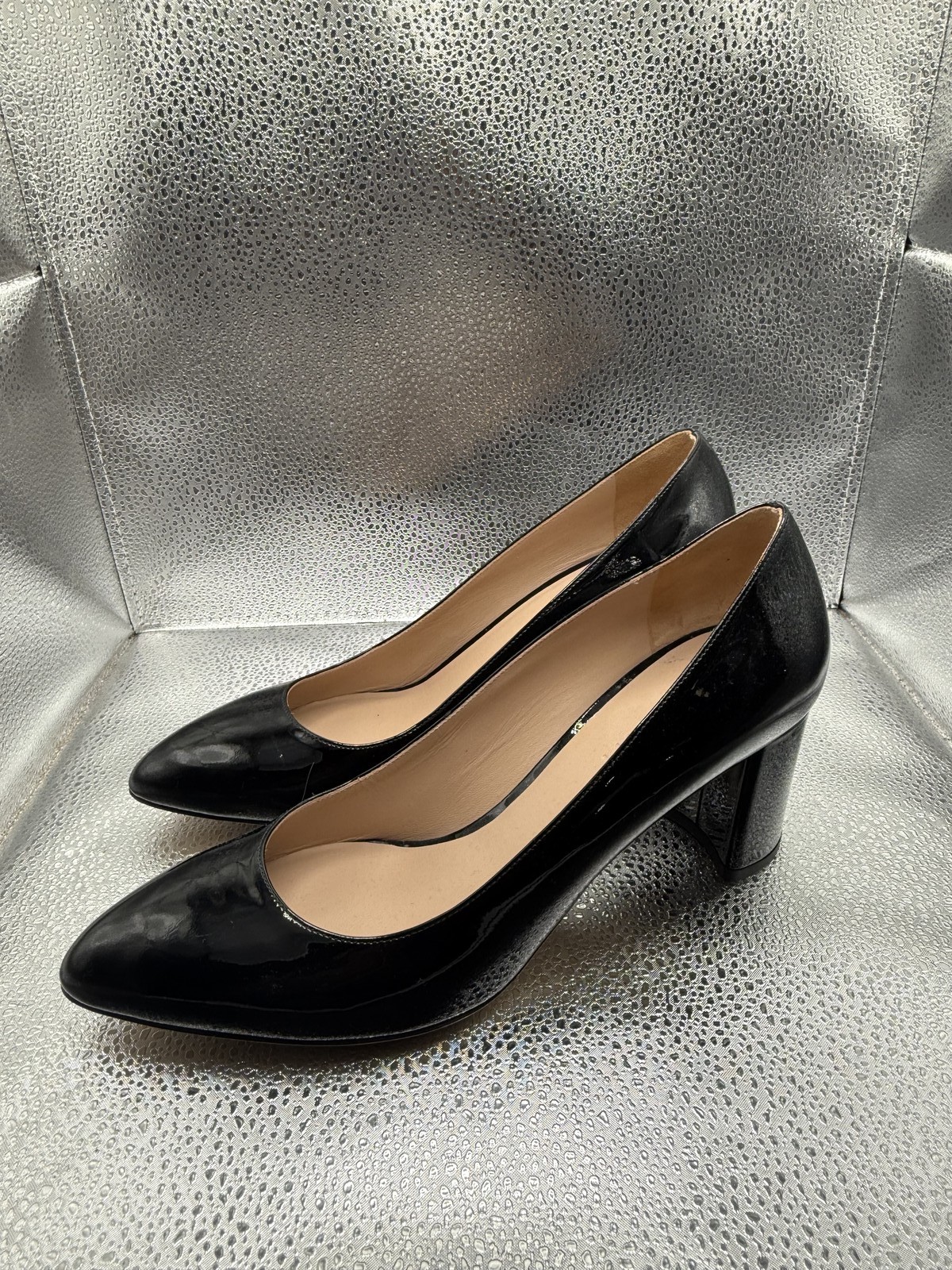 M. GEMI Block Heel Pumps Womens 39.5 Pointed Toe Formal Business, Black
