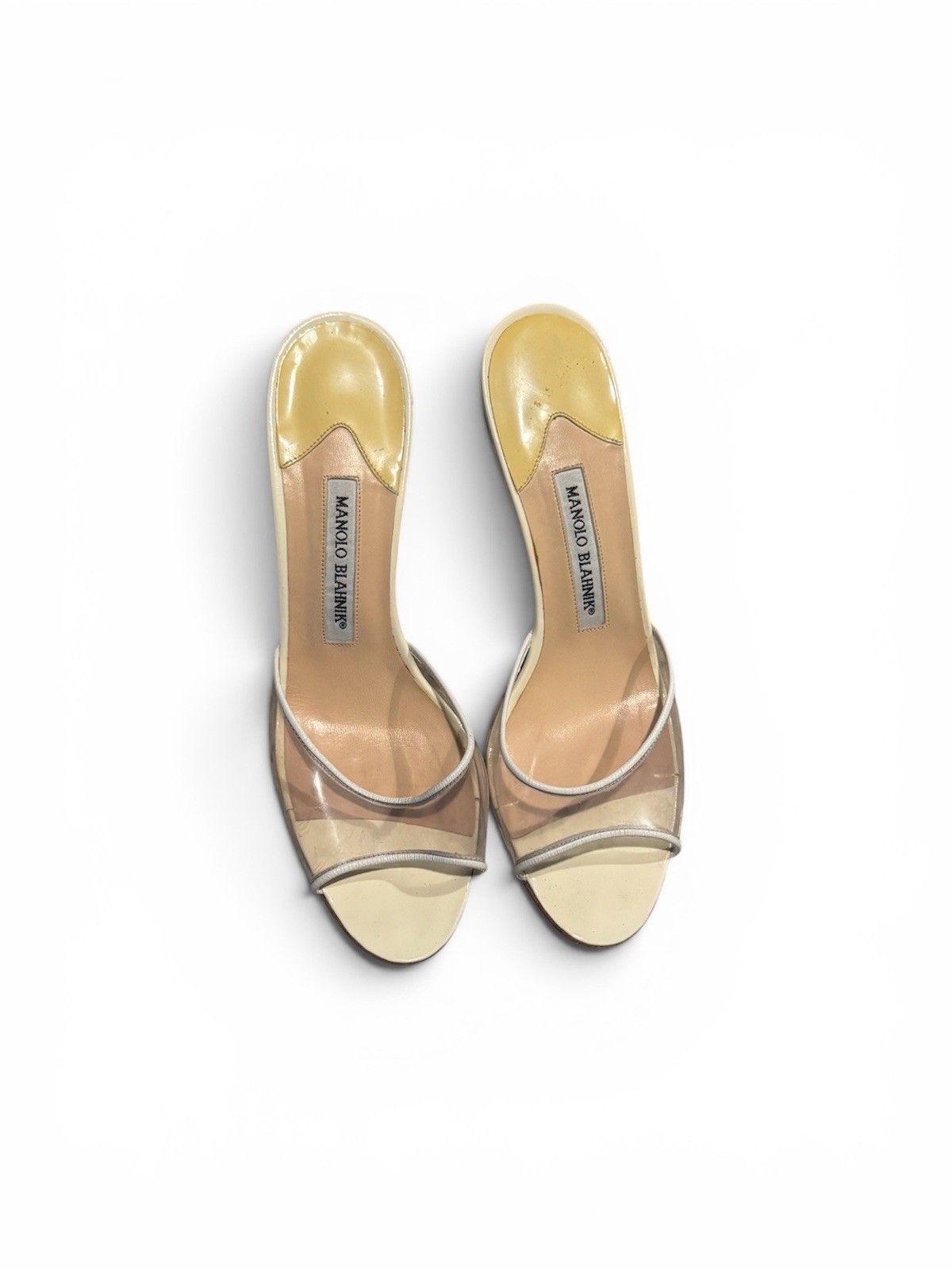 Women’s Manolo Blahnik PVC Mule Heels Size 38 Vintage Designer Sandals Clear