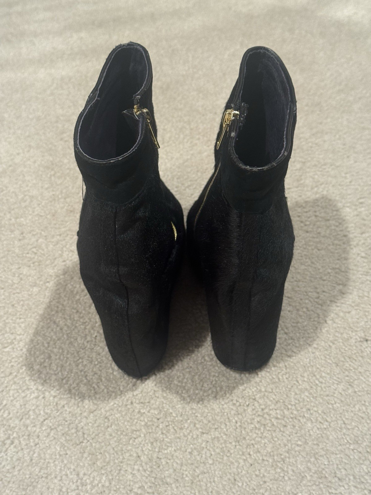NEW London Trash Women’s Size 5 Black Calf Hair Wedge Boot Gold Zipper shoe