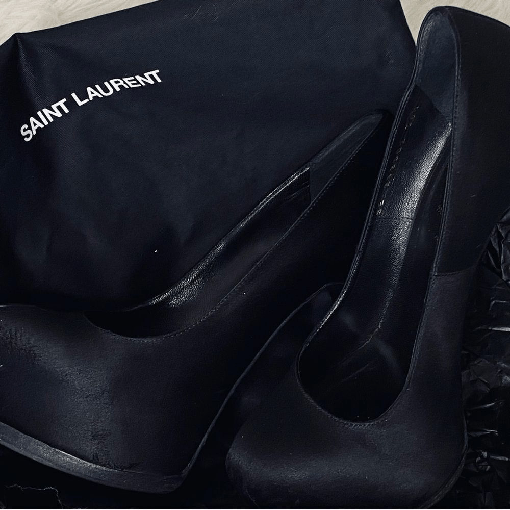Yves Saint Laurent Black Satin Tribtoo 80 Heels Size 36.5