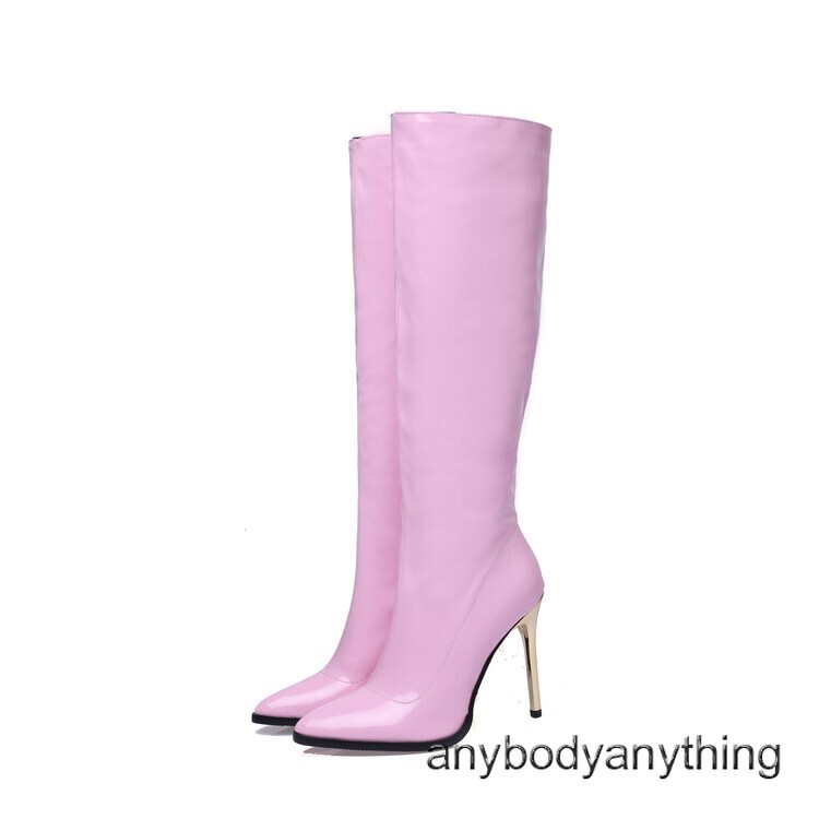 Womens Stilettos Pointed Toe Knee High Boots Zip Up High Heels Party Shoes