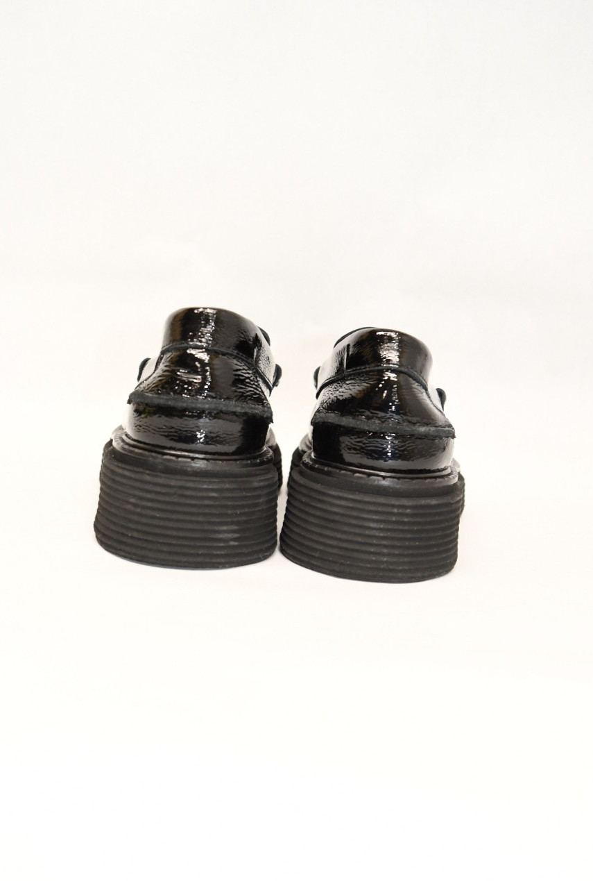 $690 PEDRO GARCIA Sloan Patent Leather Wedge Loafers BLACK 37 (DC13)