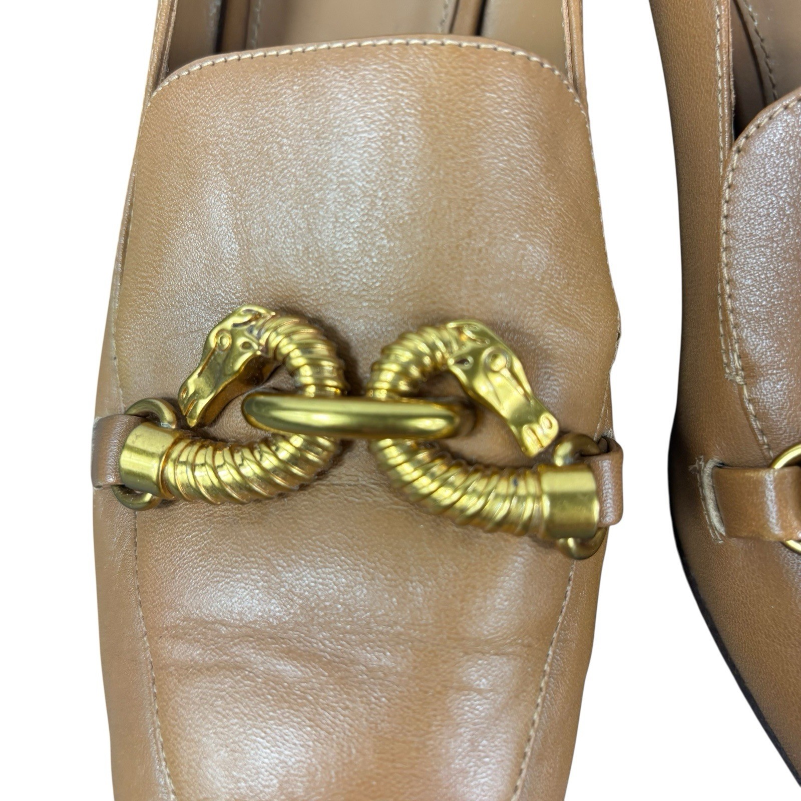 TORY BURCH Jessa Horse Hardware Bit Block Pump Loafers Women’s Size 7 Tan