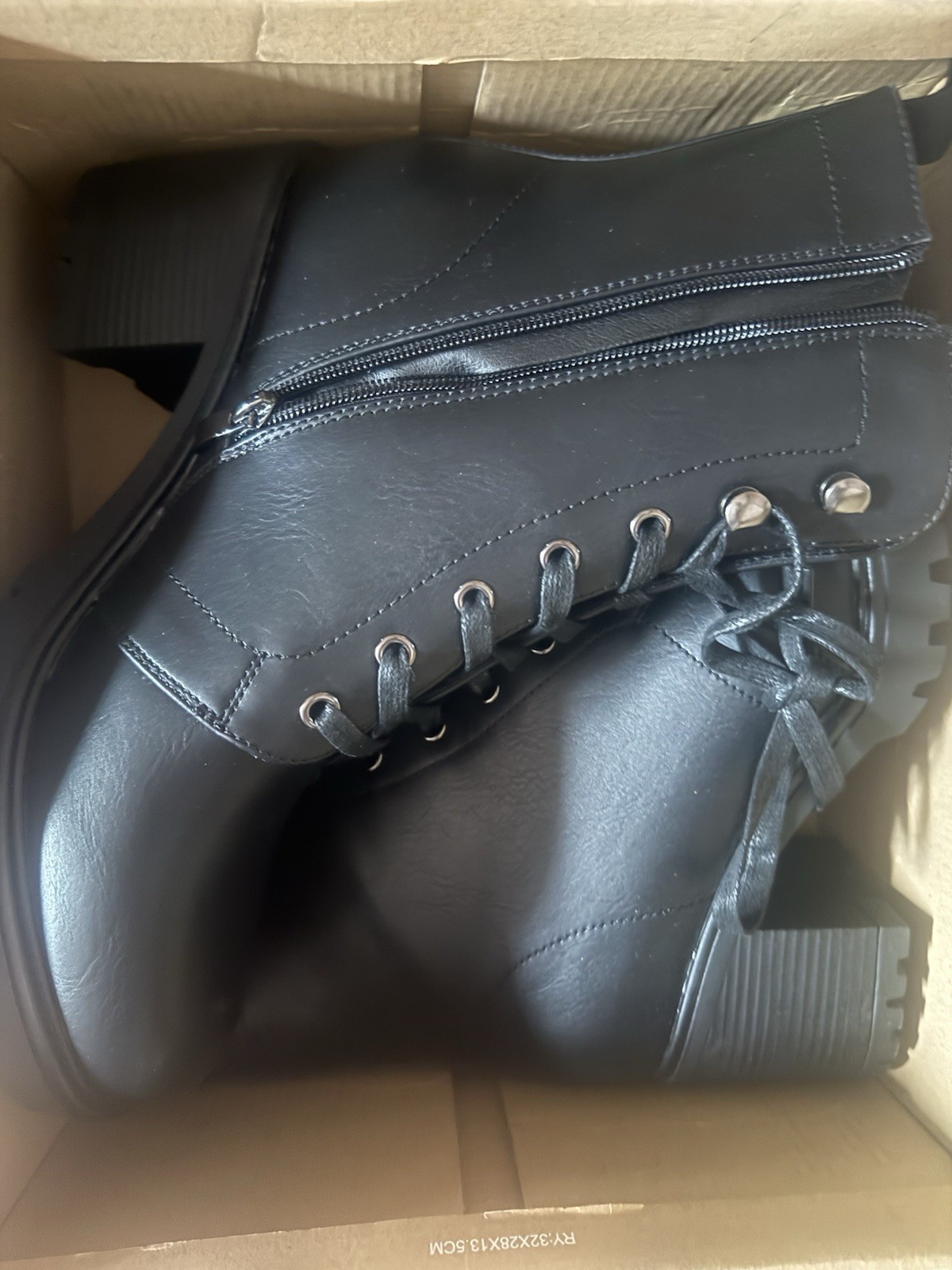 Cushionaire Black Ankle Combat Boot with Lace Up, Zip, Memory Foam, Round Toe