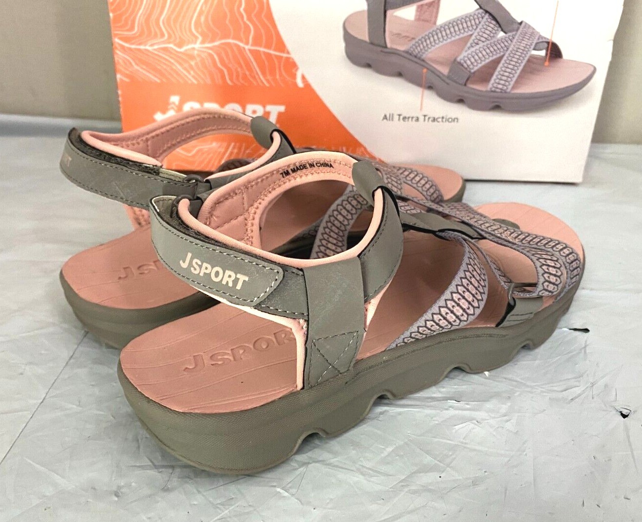 JSport Women’s KAIA Adjustable Strap Sports Sandal – SIZE 7 – Grey/Pink