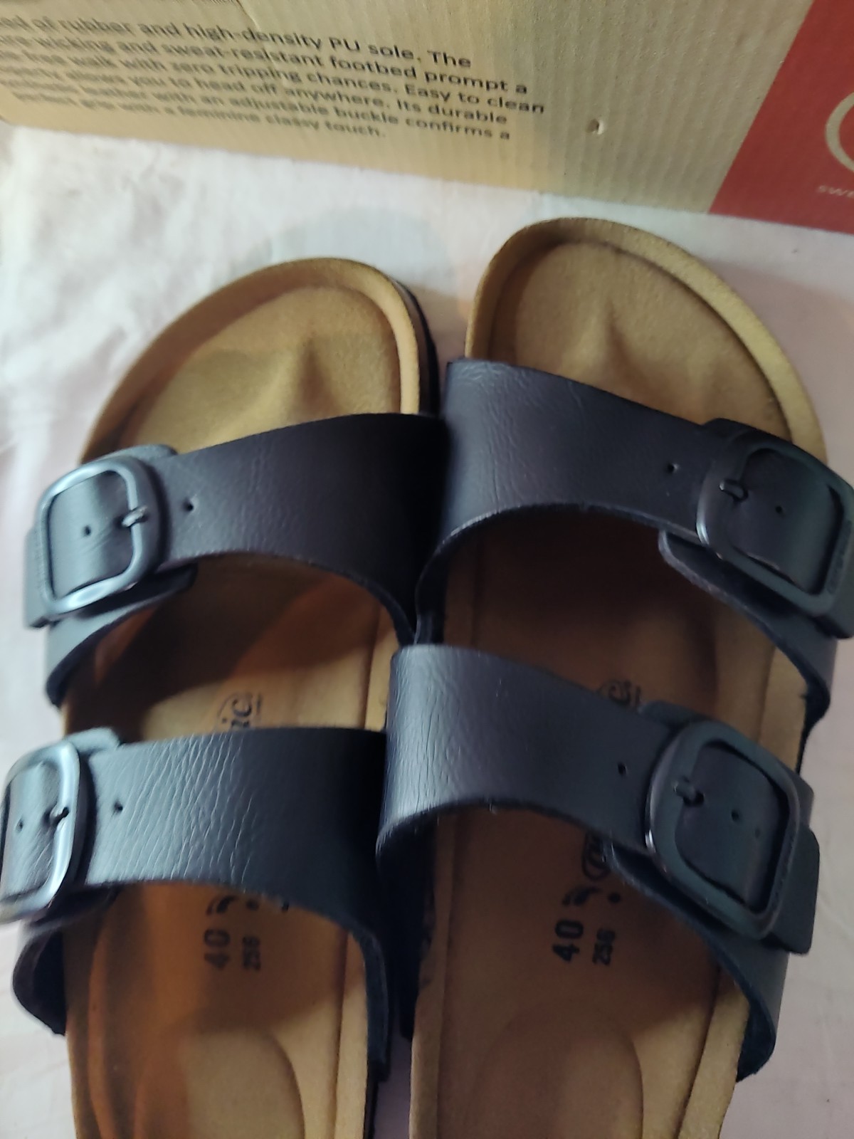 Aerothotic Cork Slides Womens Sz 10 Black Synthetic Leather Adjustable Straps