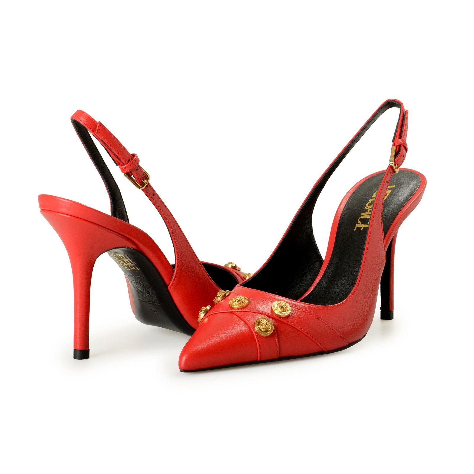 Versace Women’s Red 100% Leather Heeled Slingback Pumps Shoes US 6 IT 36
