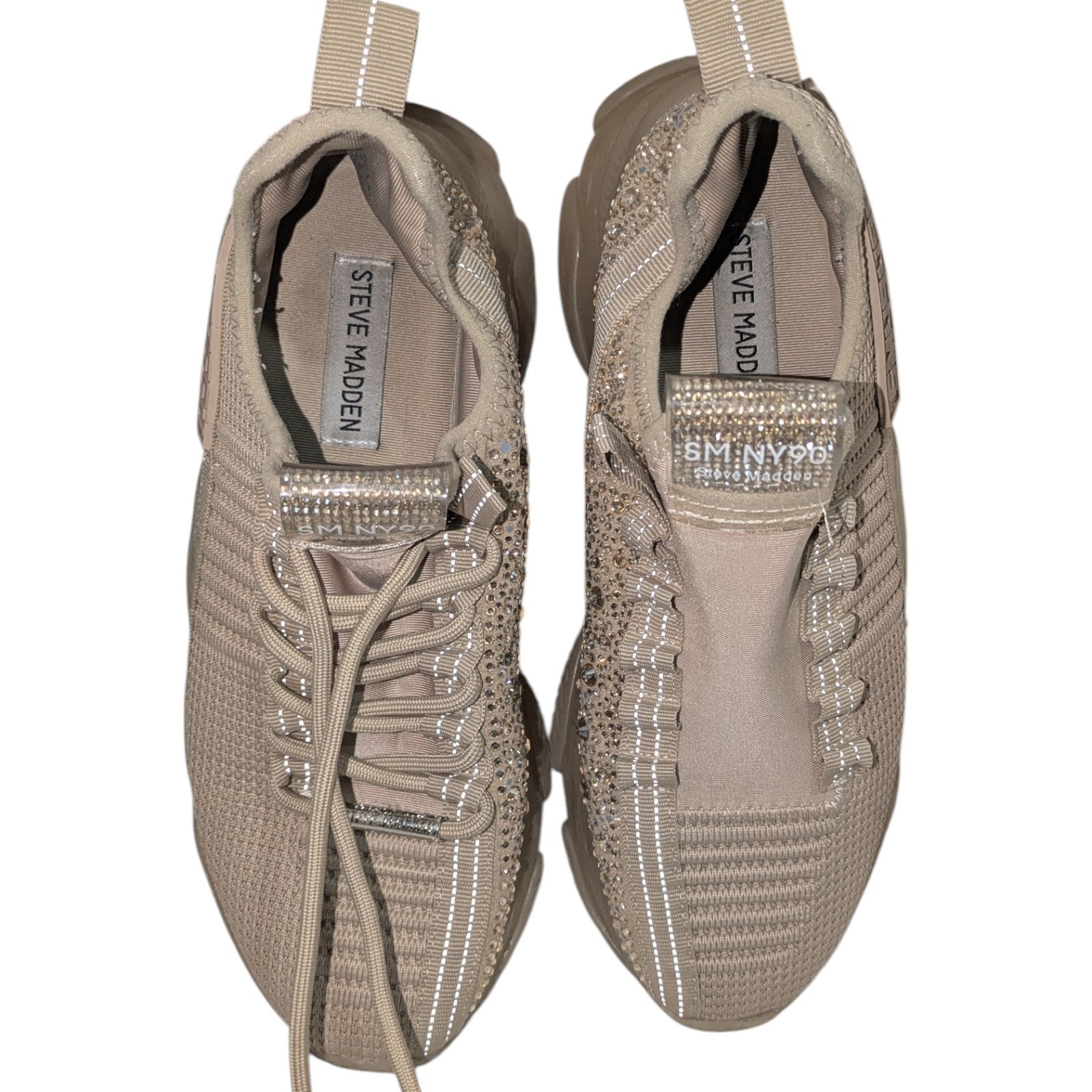Steve Madden SM NY90 Rhinestone Knit Beige Gold Maxima Glitzy Women’s Size 8.5