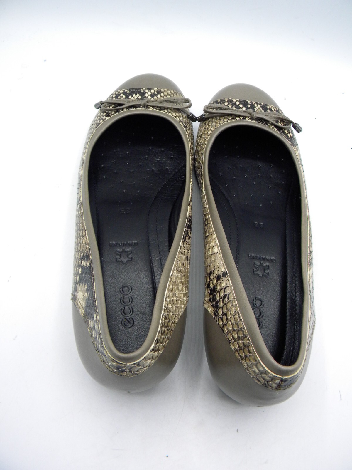 ECCO Touch Ballerina Snake Print Leather & Sage Cap Toe Ballet Flat Sz 39 NEW